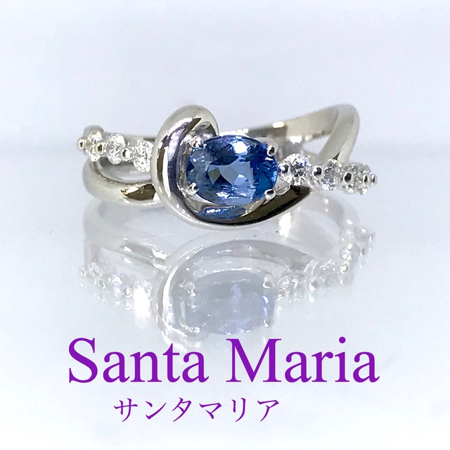 新品【サンタマリア】高品質アクアマリン 鑑別書付き ダイヤ プラチナ 
