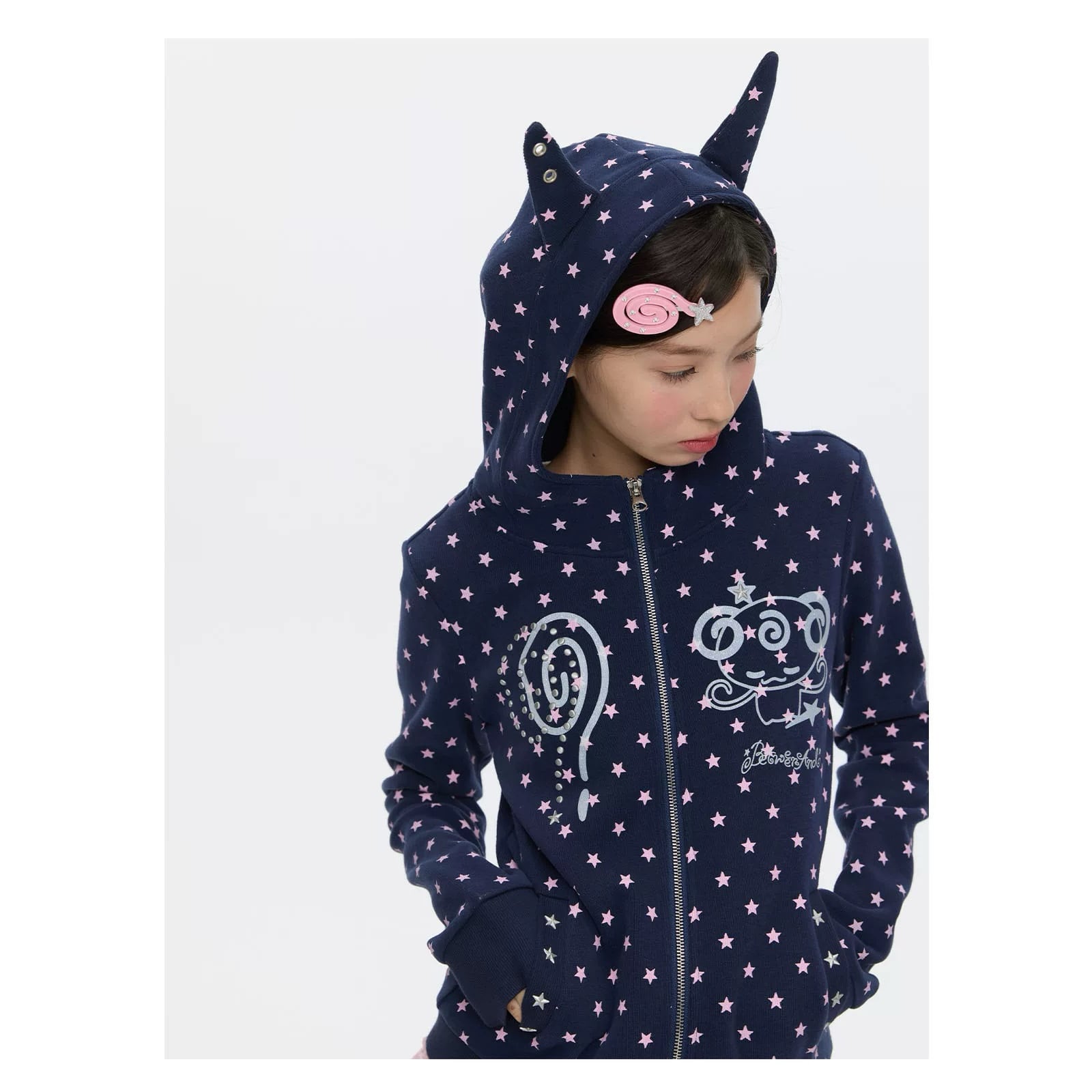 BETWEENAND] Sparkling Powder Devil Double Zipper Hoodie | BYORI