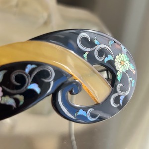 アンティーク　鼈甲二色に螺鈿銀象嵌のバレッタ