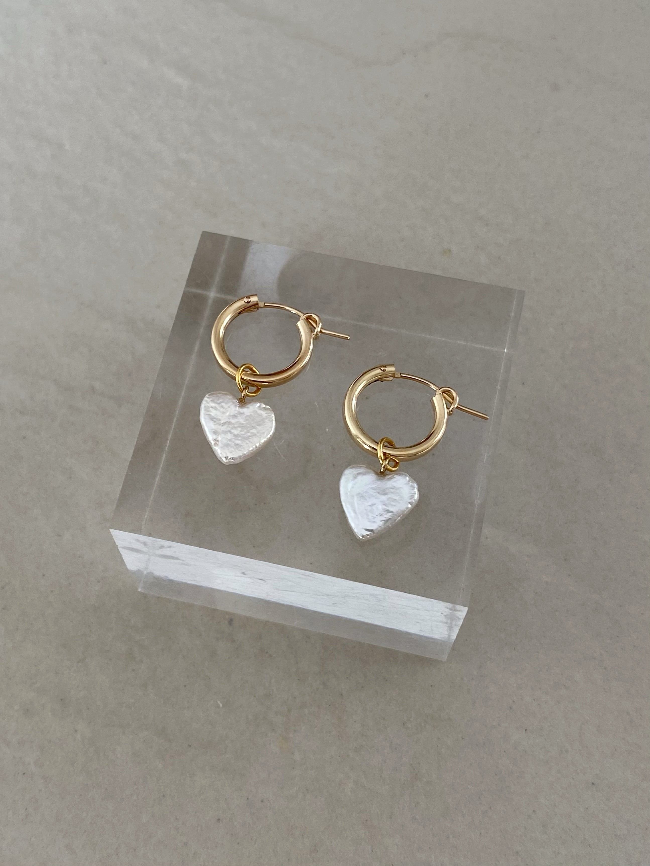 heart hoop pearl earrings 2way