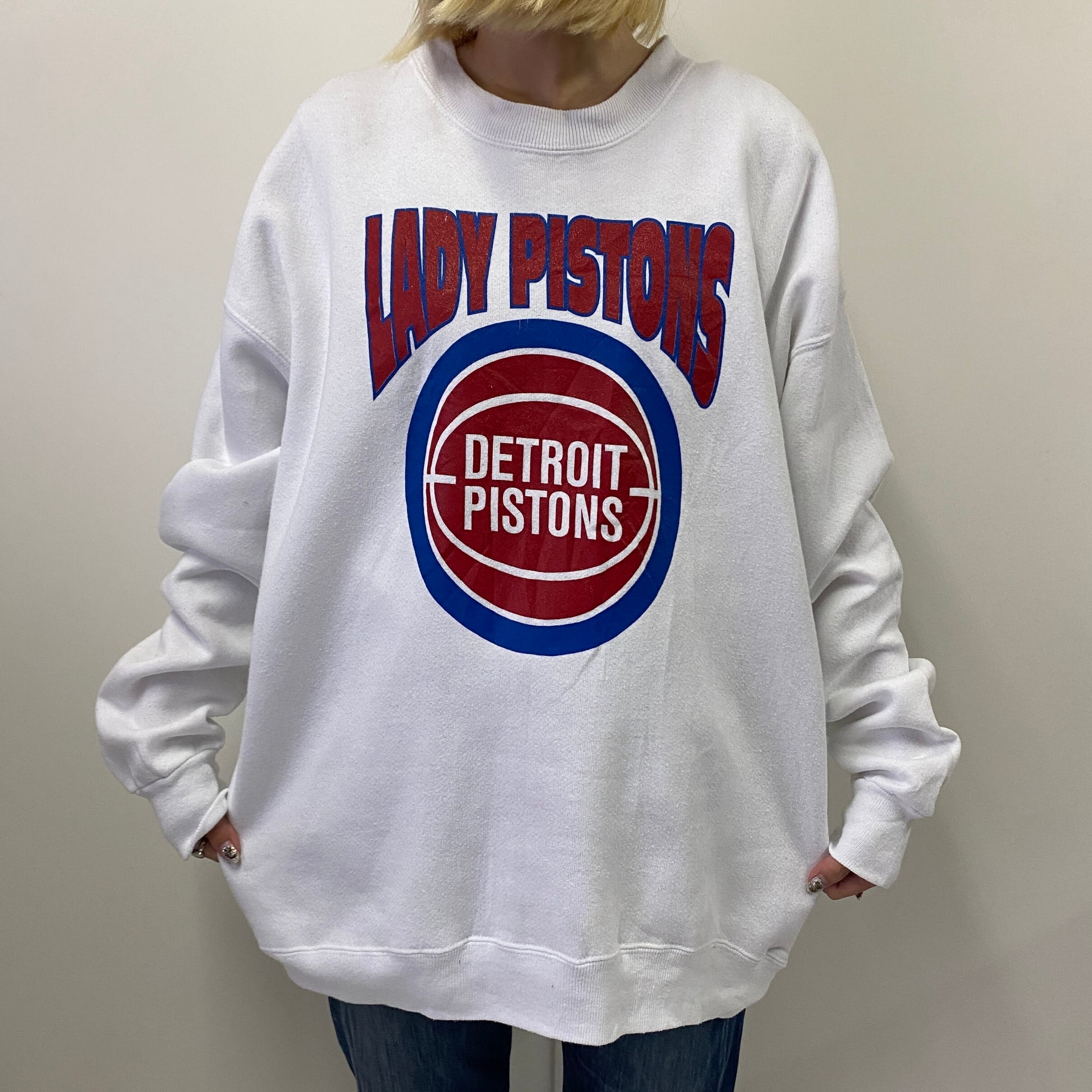 USA製 90年代 NBA デトロイト・ピストンズ バスケットチーム Detroit Pistons ロゴプリント スウェットシャツ メンズ
