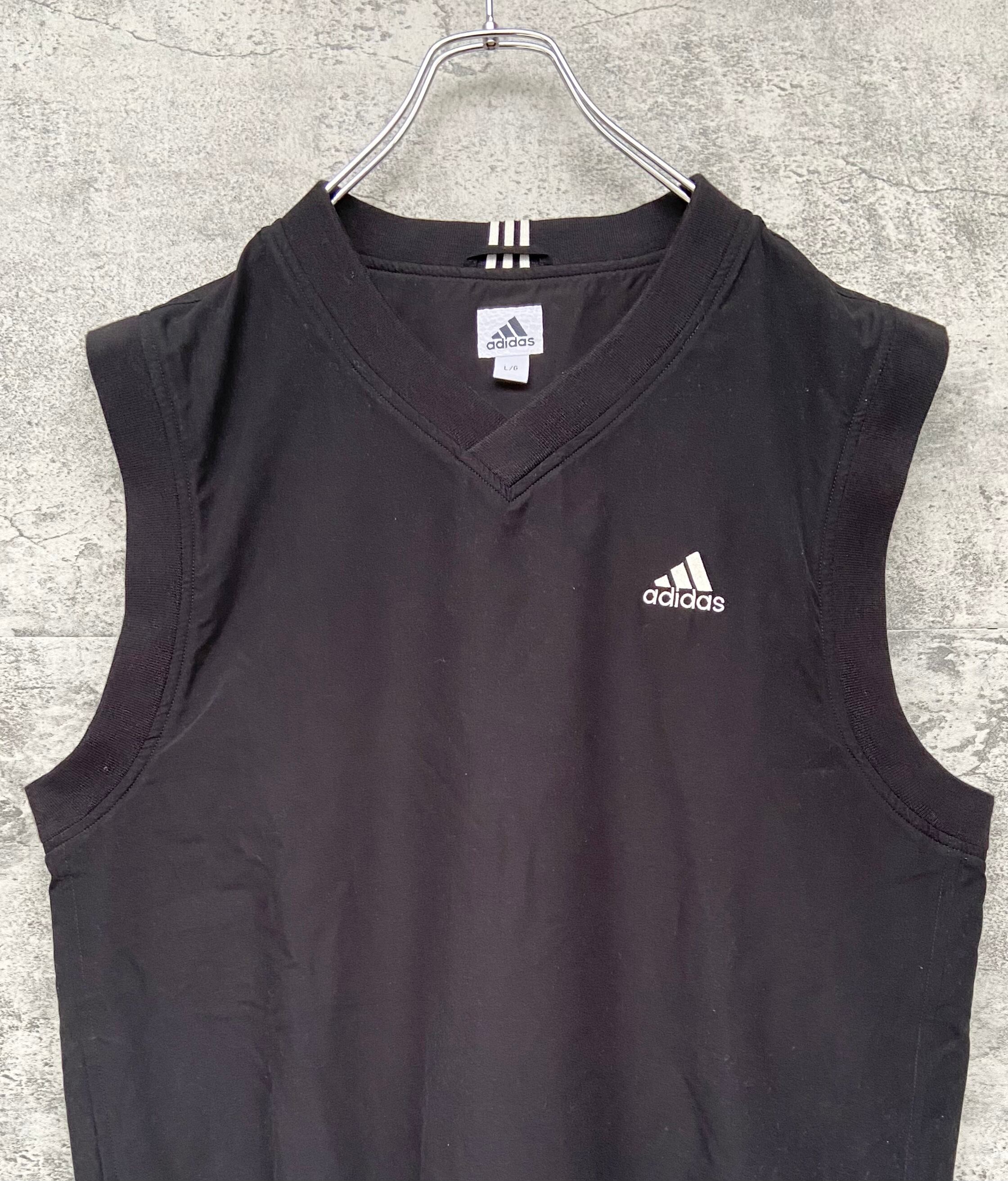 adidas アディダス 黒 スウェットベスト L 刺繍ロゴ 黒