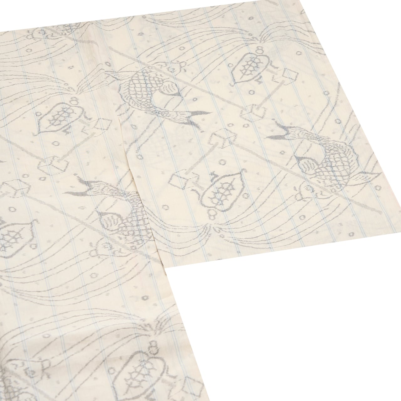 魚と亀の絵絣模様 小千谷ちぢみ 麻単衣着物【未着用品】 | かわの屋