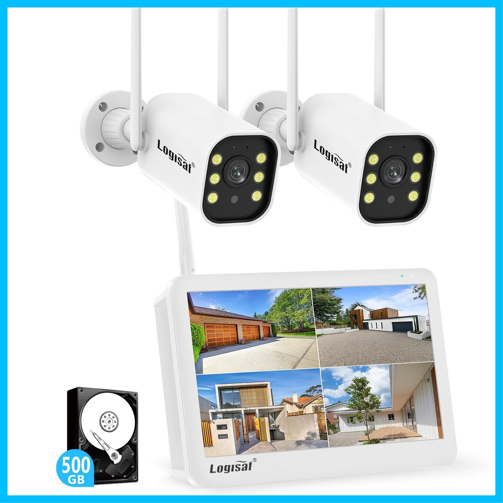 500万画素・信号強化】防犯カメラ 屋外 2台 モニター付き ワイヤレス