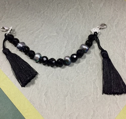 羽織紐男女兼用 〈真珠 オニキス〉黒  房飾り パール