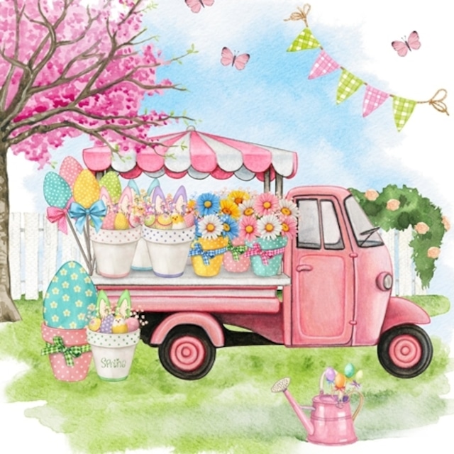 2023春夏【ti-flair】バラ売り2枚 ランチサイズ ペーパーナプキン Easter Floral Market ピンク