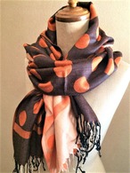 パシュミナストール　ドット柄　ブラウン＆オレンジ