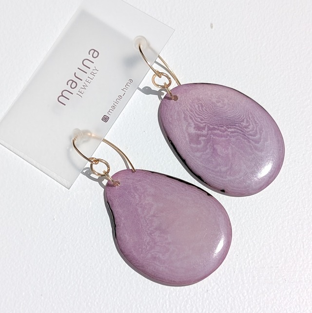 14kgf Lavender Tagua Nuts pierced earrings / clip on