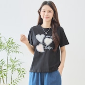 TRUBE レースハートラインストーンスパンコールデコTシャツ【M~L】ブラック