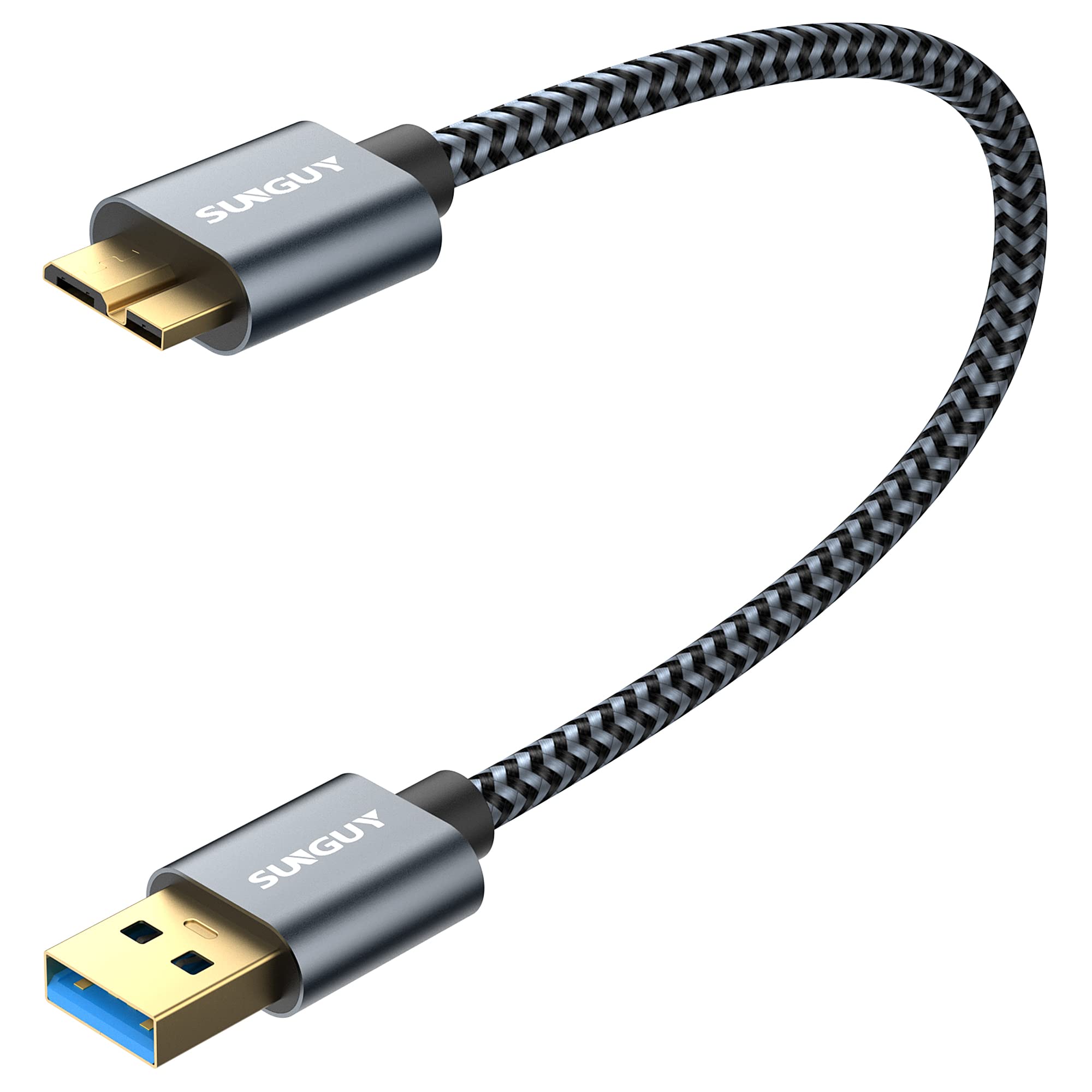 【新着特価】SUNGUY USB3.0 ケーブル MicroB 0.3M タイプAオス - マイクロタイプBオス USBケーブル 外付けHDD/SSD ハードドライブ/HDカメラなど対応 マイクロB変換ケーブル 高速データ転送 0.3m グレー