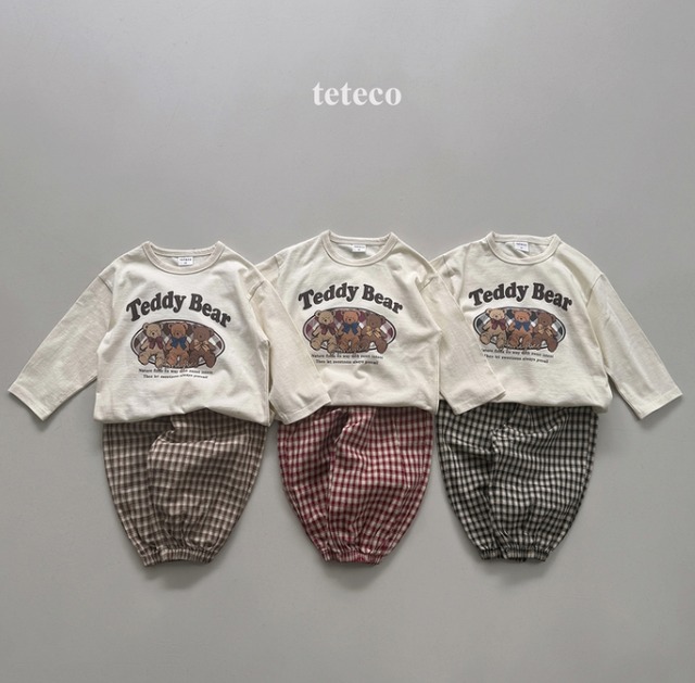 【取寄】teteco くま3匹チェック上下セット｜秋服｜韓国子供服｜ 26/AT