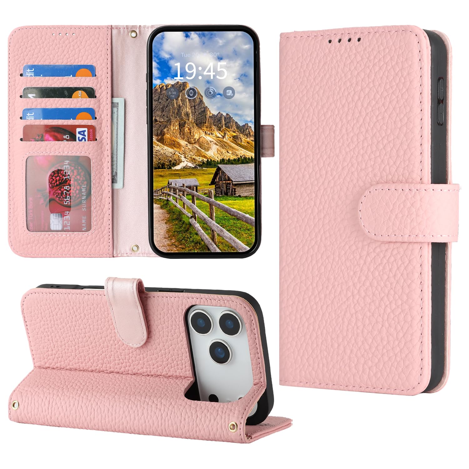 DEYHU 対応 iPhone 18 Pro ケース 手帳型 iPhone 17 Pro ケース レザー カード収納-ピンク