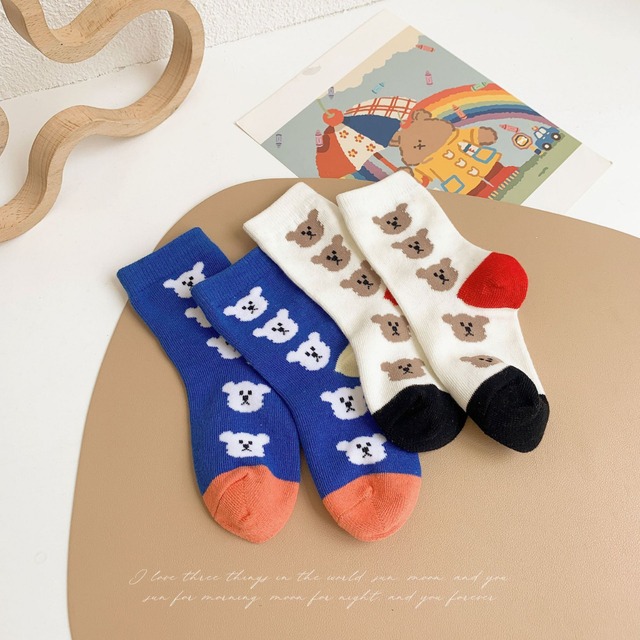 【即納】くま柄のクルーソックス 5足セット