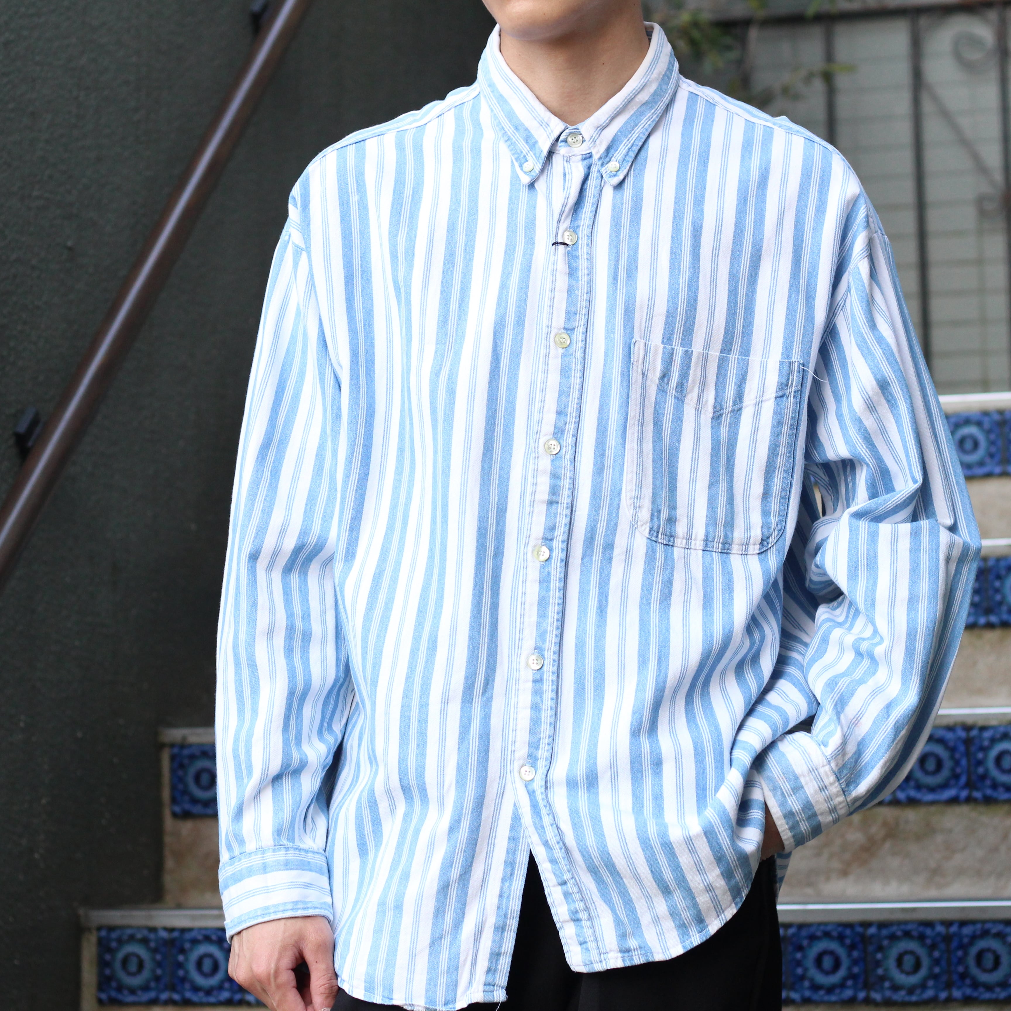 USA VINTAGE BON HOMME STRIPE PATTERNED BUTTON DOWN SHIRT/アメリカ