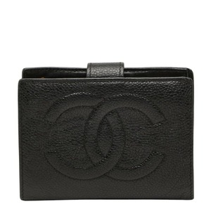 シャネル ココマーク 二つ折り財布 がま口 小銭入れ ブラック キャビアスキン レディース CHANEL 【中古】