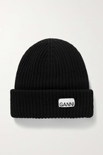 【GANNI】 ribbed recycled wool-blend beanie 220100080