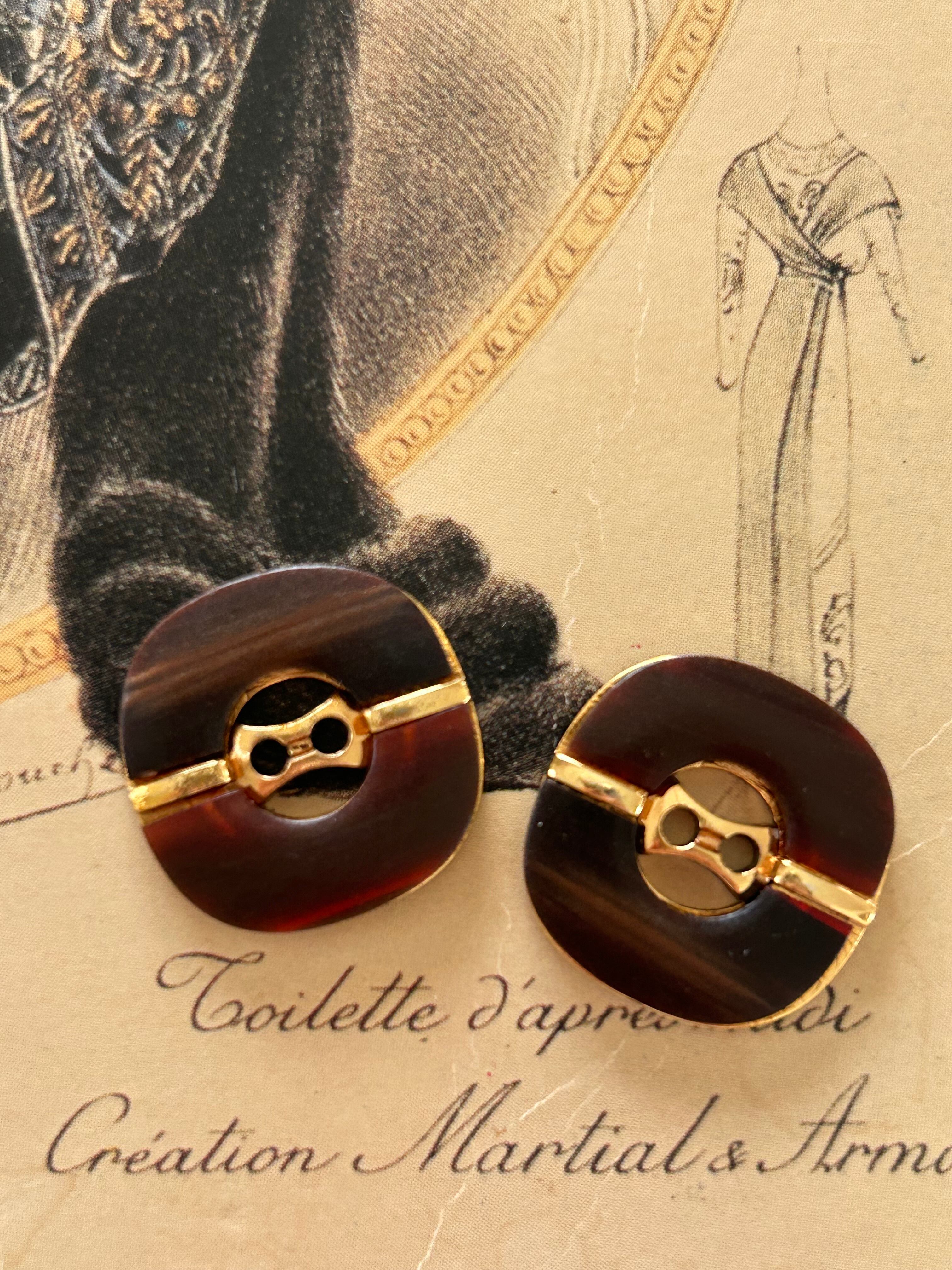 Japanese Vintage ボタン 角なしスクウェア ブラウン×ゴールド ウッド調 18mm 昭和レトロ アクセサリーパーツ 装飾材 カルトナージュ