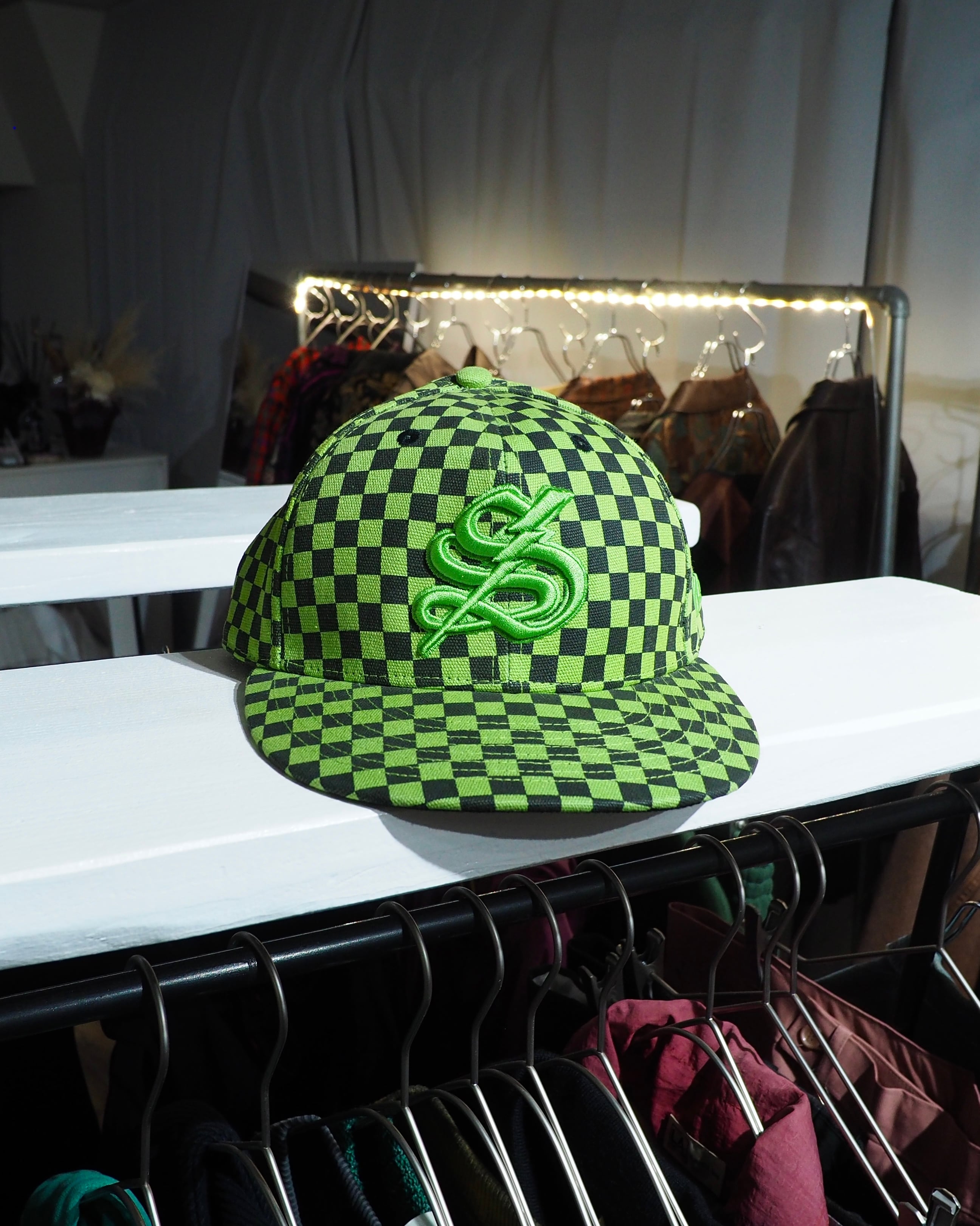Vivid Light Green Checker board pattern Design Cap