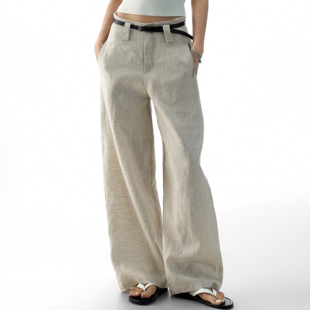 Linen blend straight pants 2 colors　V3000
