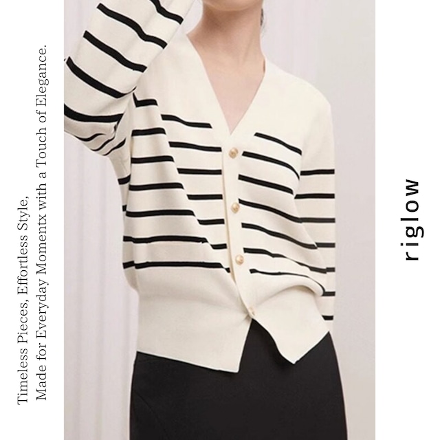 border v-neck cardigan　103117