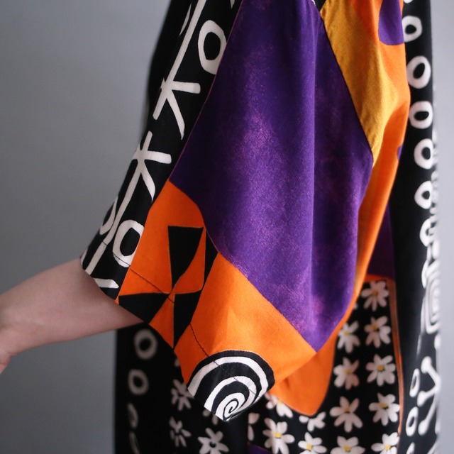 multi art pattern and switching design loose h/s  shirt