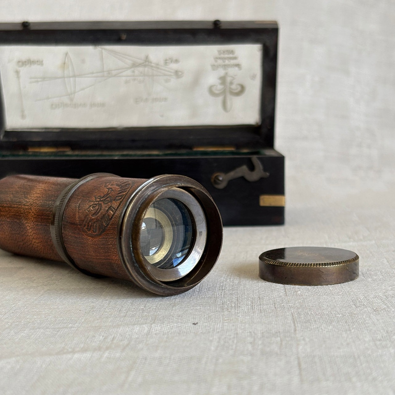 望遠鏡　革張り　木製ケース入り　英国ヴィンテージ　海洋　ハンドヘルド 19ote23-2