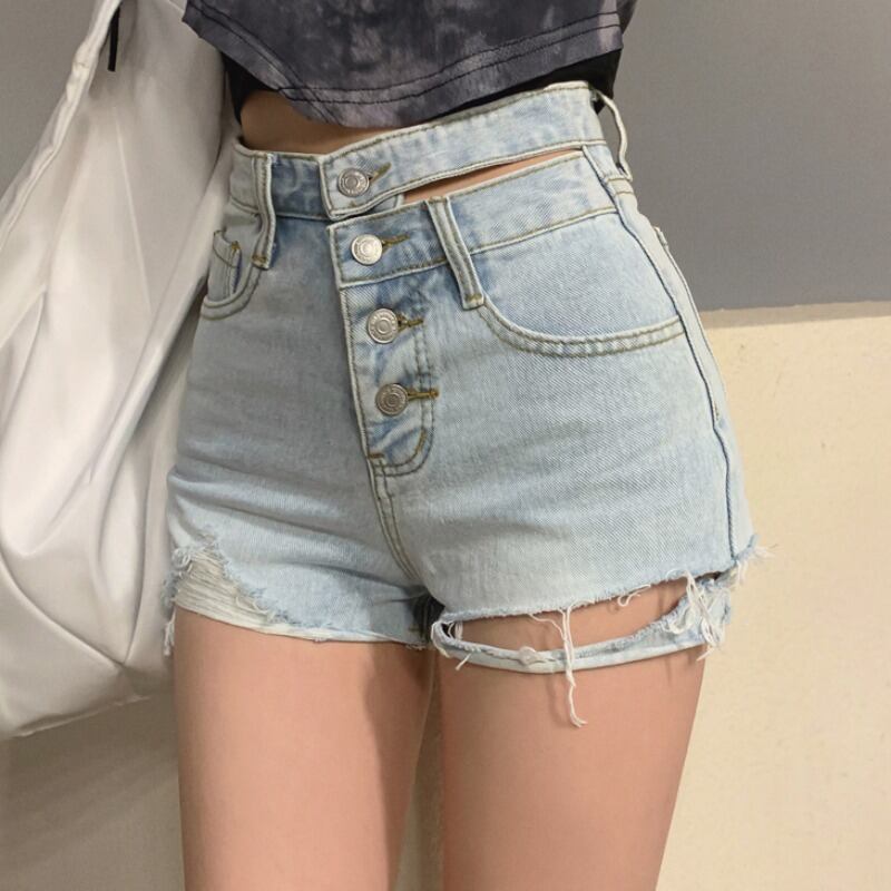 ショートジーンズ サマーハイウェストウェストパンツ 夏物 ハンチェンe19809128968