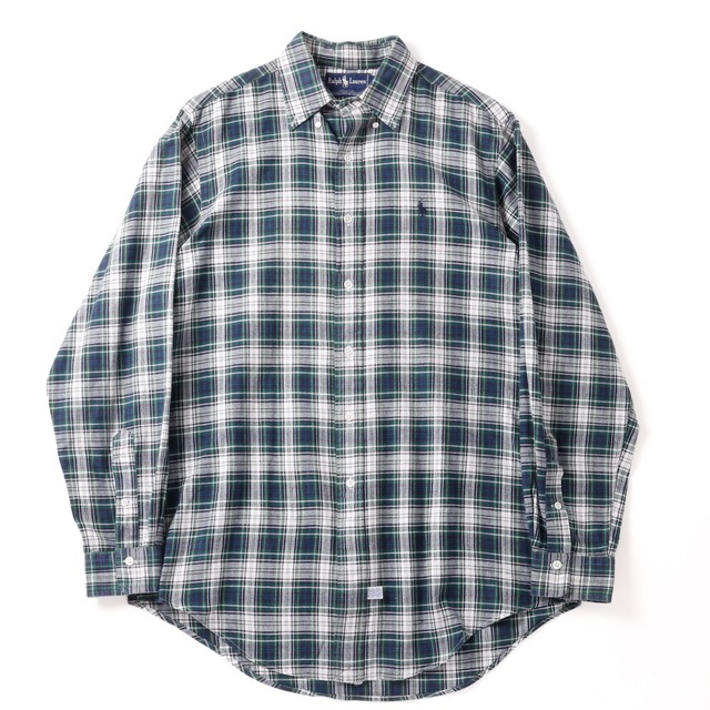 【極美品】80s Ralph Lauren special cotton shirt extra condition ／ ラルフローレン スペシャル コットン シャツ 長袖 ビッグサイズ サイズM グリーン エクストラコンディション