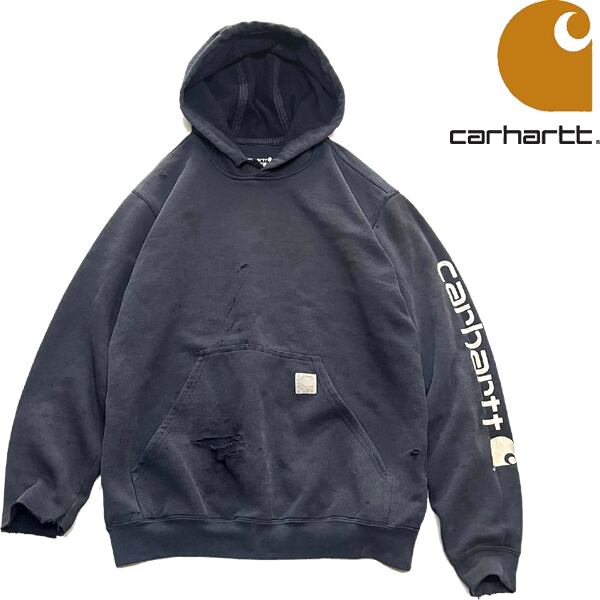 1点物◇カーハート雰囲気系ダメージ傷スウェットパーカー古着メンズSM