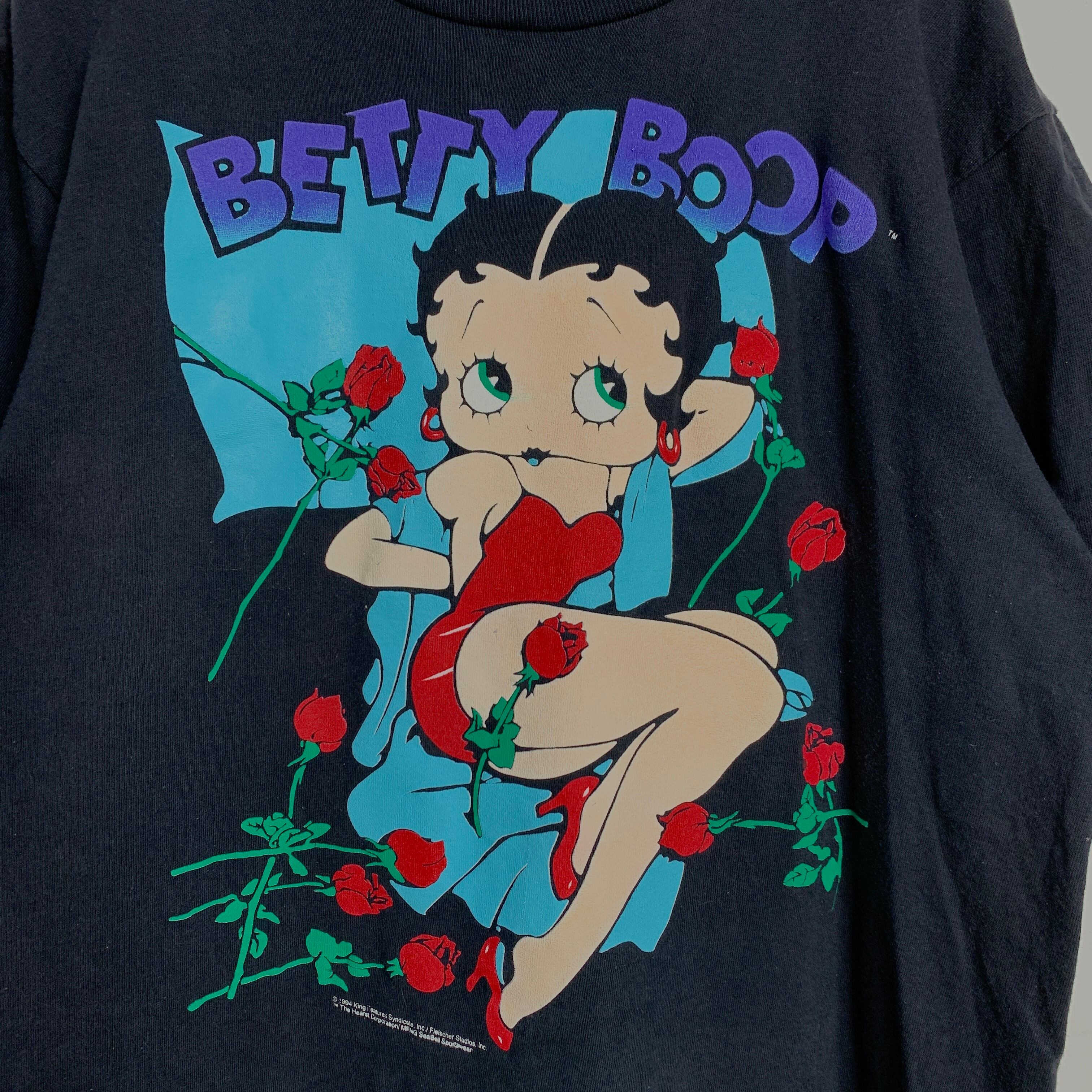 90s BETTY BOOP ベティ キャラクター Tシャツ バラ M 黒USA | 古着屋 Uan