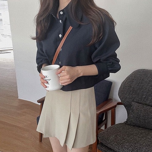 スタンダードシャツ ハイウェストプリーツスカート スタイルサマー ロング レトロ 夏物 韓国婦人19008260153