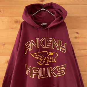 【JERZEES】アンケニー高校 Ankeny Hawks high school プリント スウェット パーカー フーディー XL ビッグサイズ ワインレッド US古着