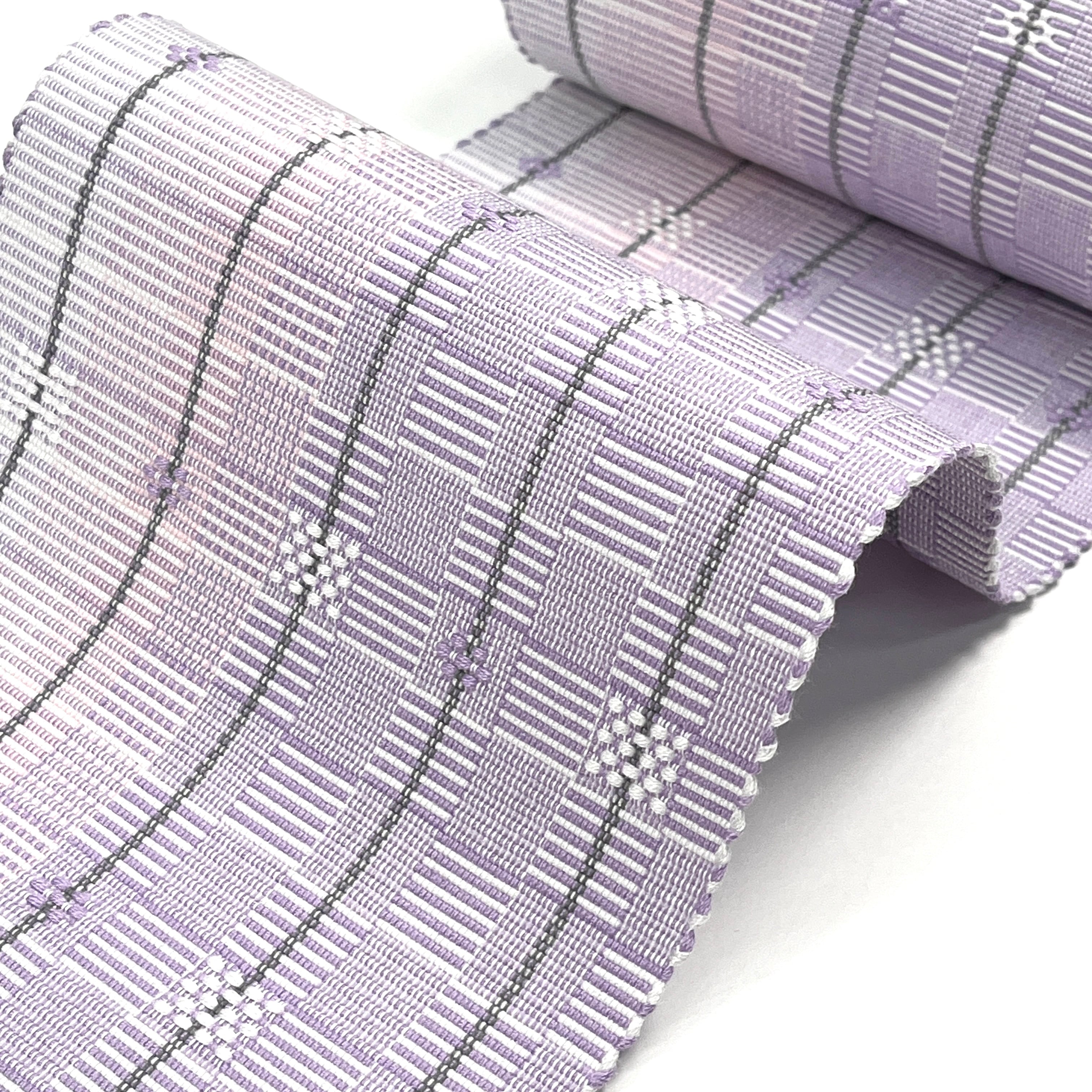 首里やしらみ花織 半幅帯 薄い紫色 藤色 薄いピンク （端処理込み