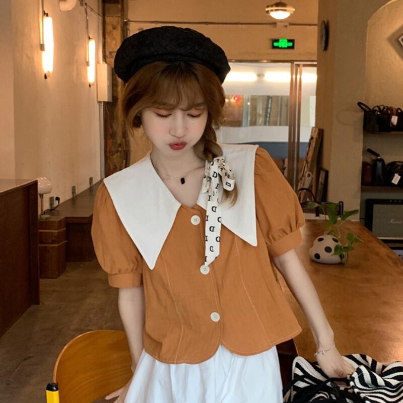 カラーブラウス サマースタイルスリーブシャツ 大人ガーリー スウィート キュート カジュアル 夏物 YY-ファッション53898596809