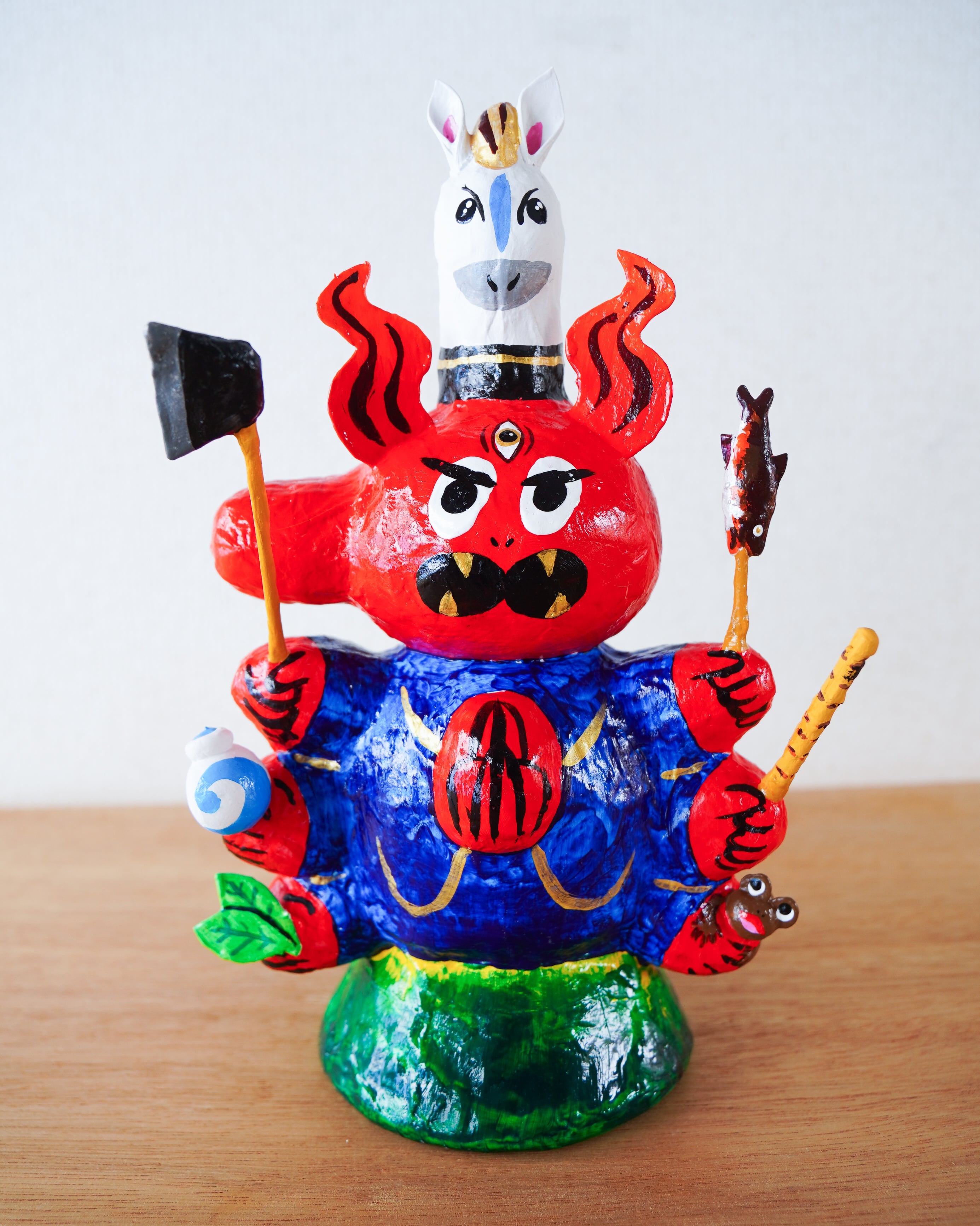 郷土玩具 張子面5枚 下総 天狗 豊橋 鍾馗 武士 豆天狗 張子人形 民芸