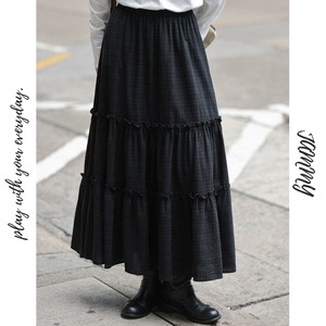 tiered check long skirt　J00350