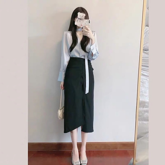 天使と悪魔 ツーピース 春服 ブラウス スカート ハイウエスト スリット タイトスカート 大人きれいめ モード系 スーツ 韓国ファッション 10代 代 天使と悪魔 サブカル系ファッション Seasonz 天使と悪魔 ツーピース 春服 ブラウス スカート ハイウエスト スリット タイトスカート 大人きれいめ モード系 スーツ 韓国ファッション 10代 代 天使と悪魔 サブカル系ファッション Seasonz