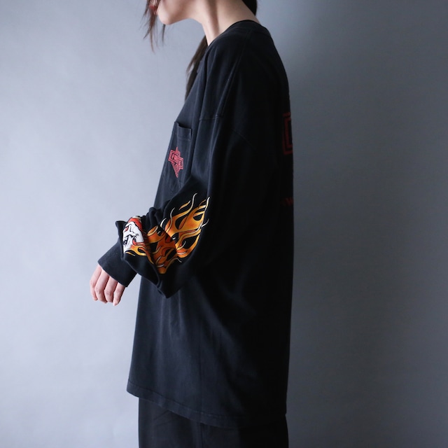 scull × fire sleeve design 360 full printed over  silhouette l/s tee