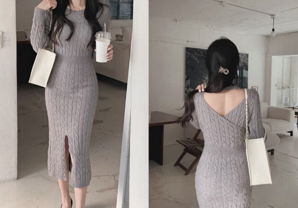 ゲーブル編み ニットワンピース　AJ1079-8068