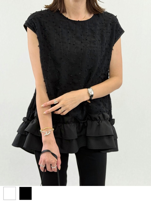 エンドフリルフレンチスリーブトップス