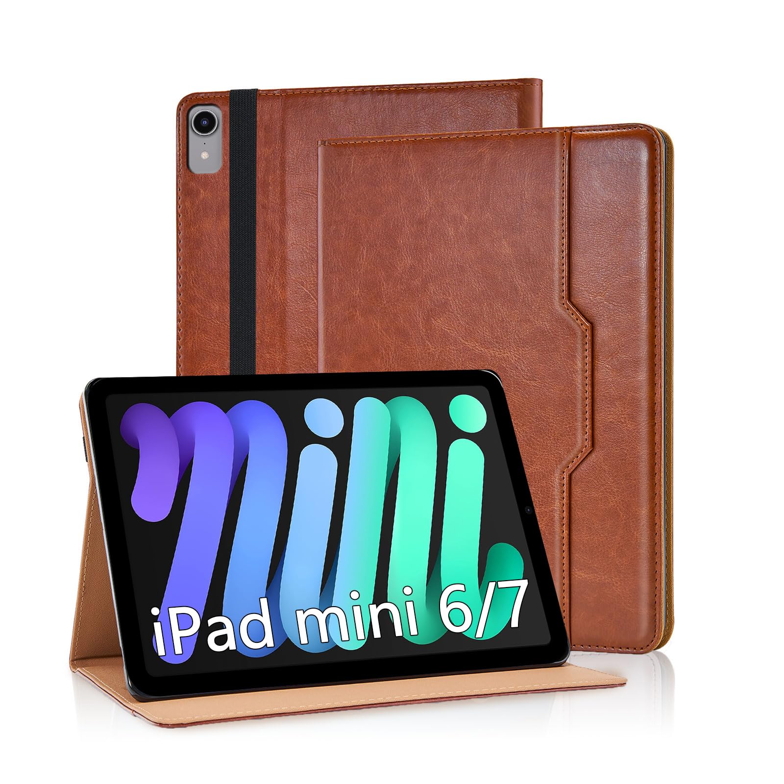 Jajaful適用 iPad mini7/mini6 ケース 手帳型 ipad mini a17 pro カバー オートスリープ/ウェイク機能茶色