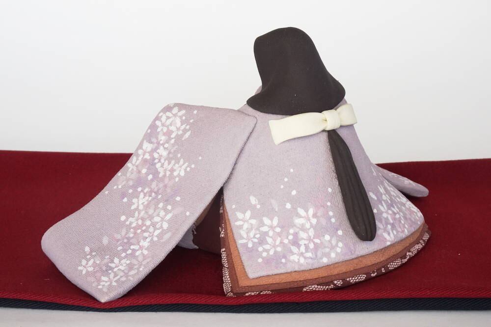 ひな人形(大) 陶雛 澤りか作 (女雛 藤、男雛 黒) お雛様(敷布、桐箱