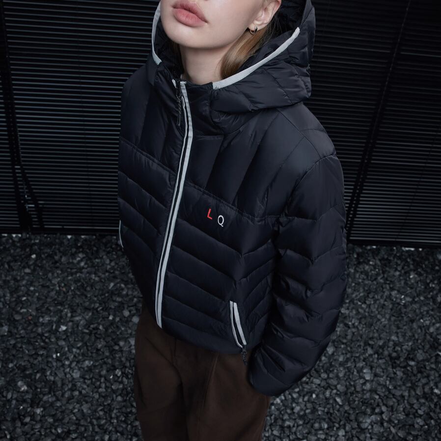 Full-zip short down jacket with logo ◇2color H0938 | Pay ID