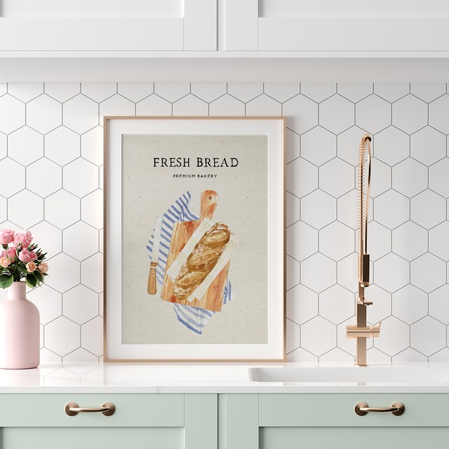 パンのキッチンポスター　/ i1257 / クロワッサンやフランスパンなど　インテリアポスター