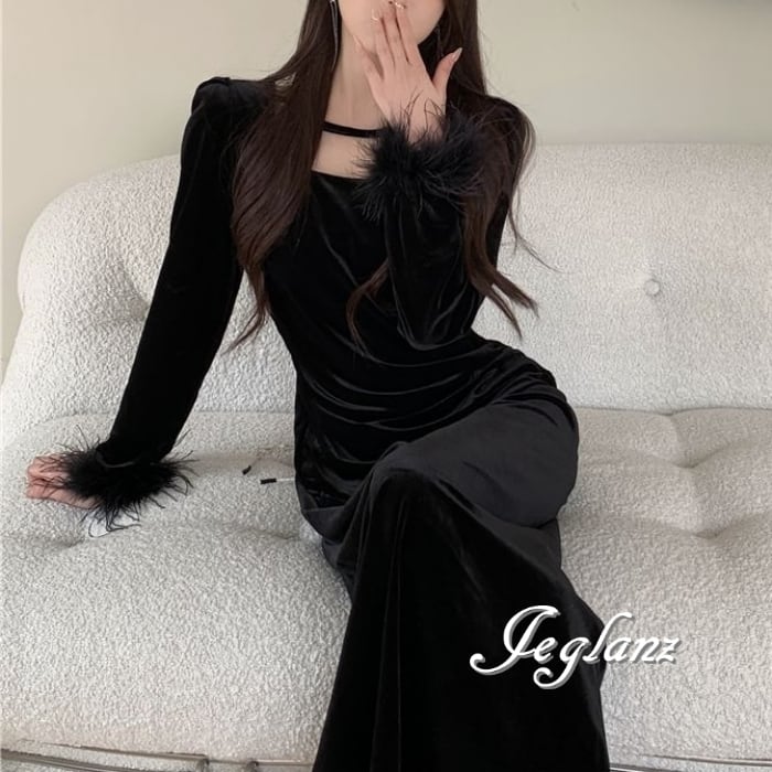 パーティ ベルベット調 フェザードレス ファンシー 光沢感(MB163)η