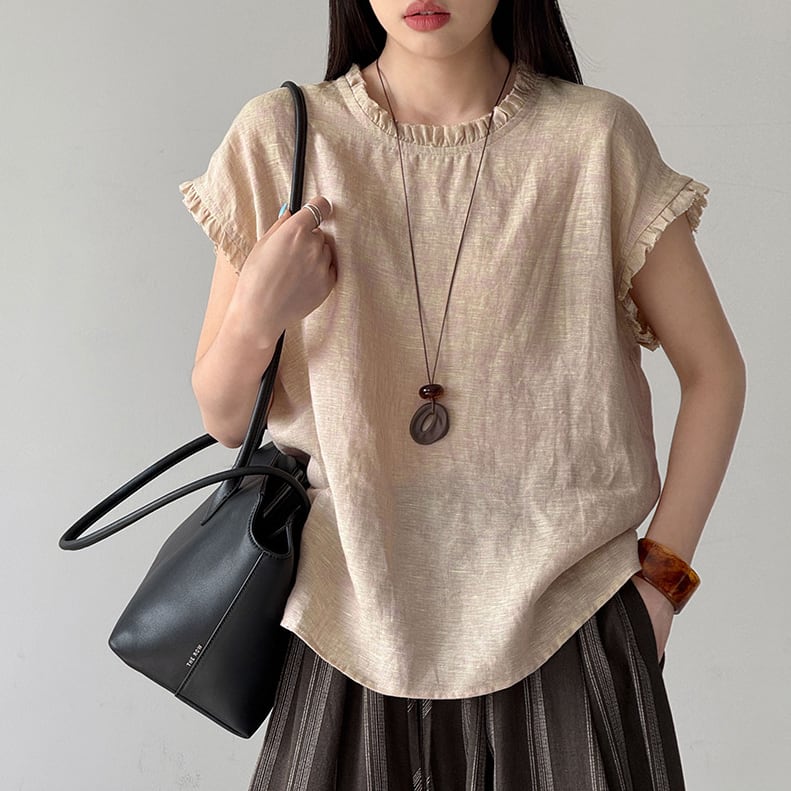 frill trim french sleeve blouse 14592