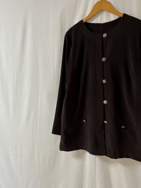 1990's Design Micro Suede No Collar Shirt Jacket