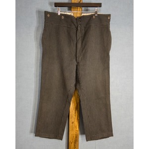 【1930-40s】"French Work" Wool Grey Stripe Work Trousers with Cinch Back