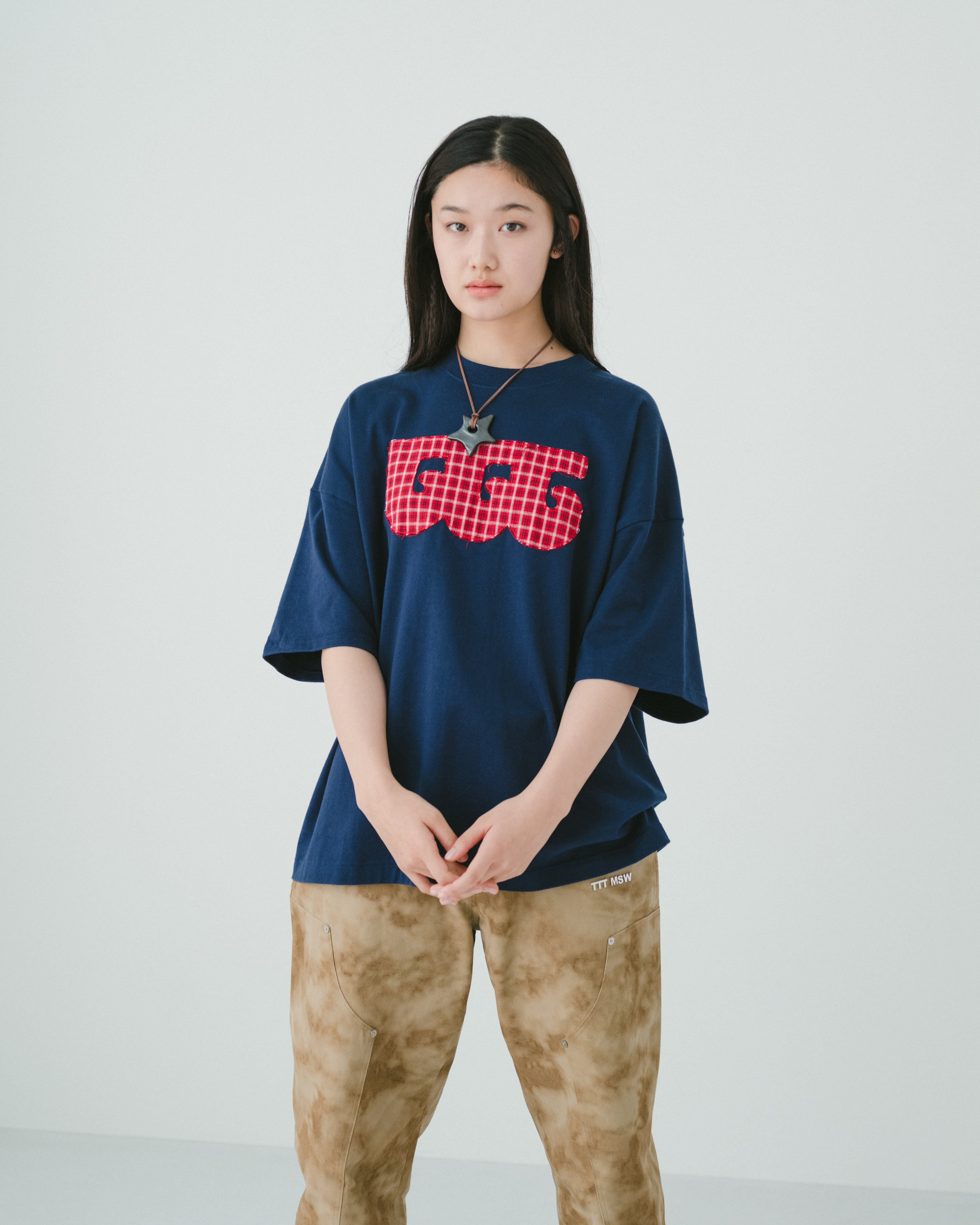 TTT wave logo T-shirt（NAVY × CHECK） | TTTMSW