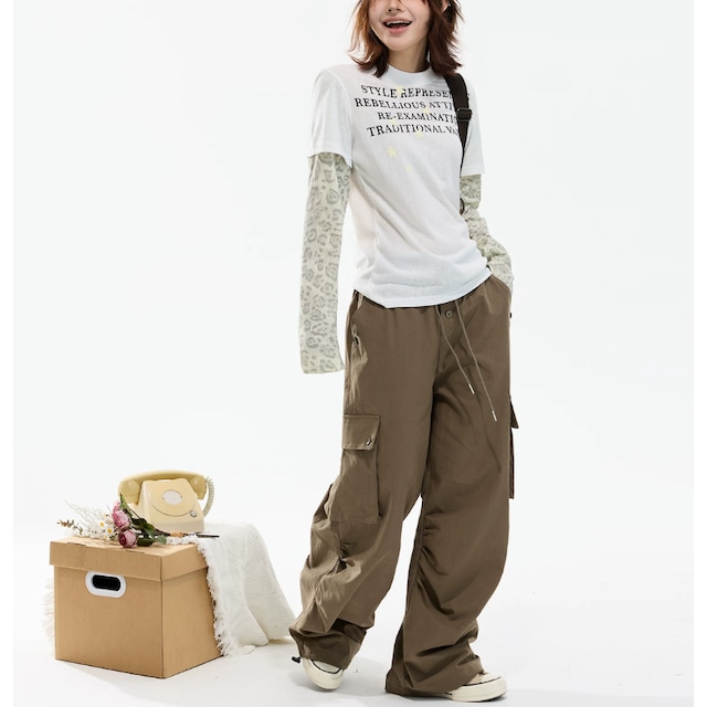 leopard-sleeve layered long tee　レオパードスリーブレイヤードロングティー　J2100